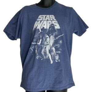 Star Wars Tee Shirt Adult L Blue Short Sleeves Crew Neck Original Cast Cotton